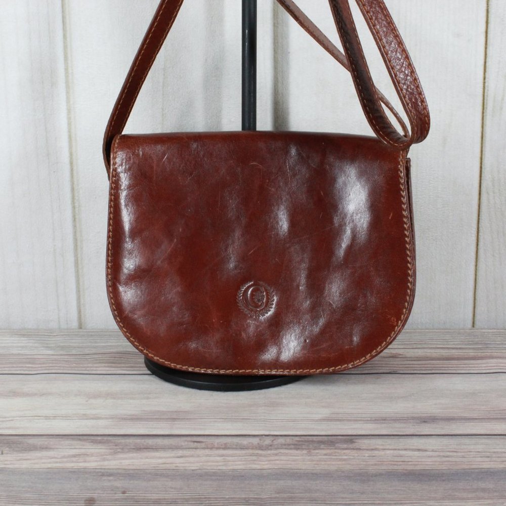 Firenze Brown Leather Crossbody Sling Saddle Bag Italy Made - Picture 2 of 9